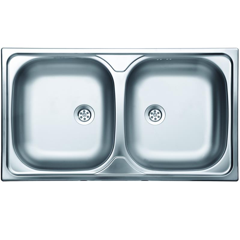 Stainless Steel Top Mount Double Sink 450 x 800 mm lime-free, drain incl. EC113 D 1008000050